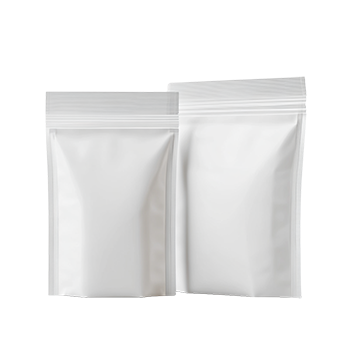 White stand-up pouches used for supplement contract packing and flexible packaging solutions
